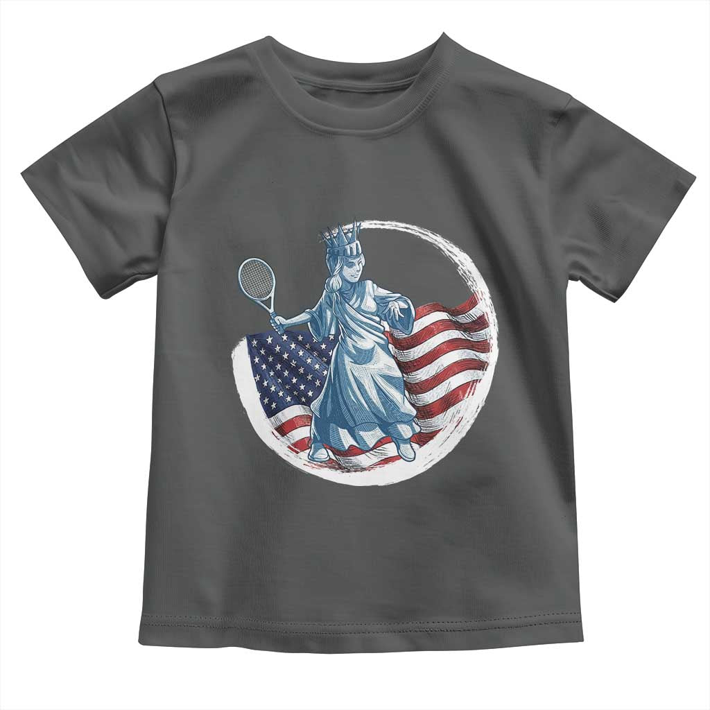 Funny Statue Of Liberty Tennis Player Toddler T Shirt USA Pride Female Tennis Gift TS12 Dark Heather Print Your Wear