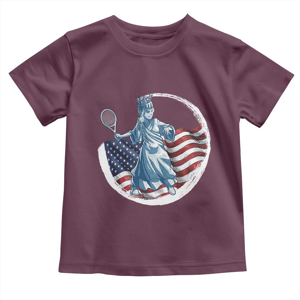 Funny Statue Of Liberty Tennis Player Toddler T Shirt USA Pride Female Tennis Gift TS12 Maroon Print Your Wear