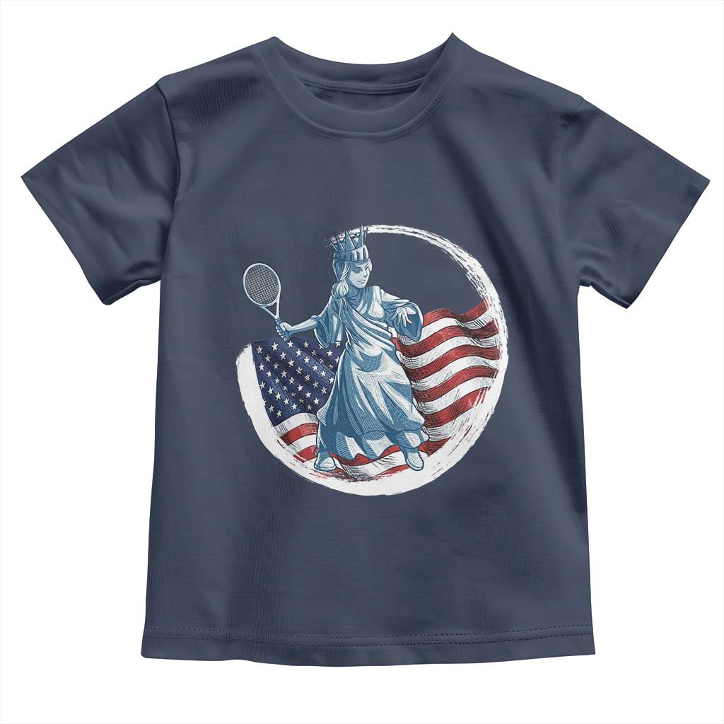 Funny Statue Of Liberty Tennis Player Toddler T Shirt USA Pride Female Tennis Gift TS12 Navy Print Your Wear