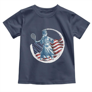 Funny Statue Of Liberty Tennis Player Toddler T Shirt USA Pride Female Tennis Gift TS12 Navy Print Your Wear