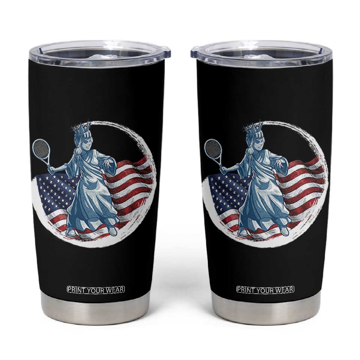 Funny Statue Of Liberty Tennis Player Tumbler Cup USA Pride Female Tennis Gift TS12 Black Print Your Wear
