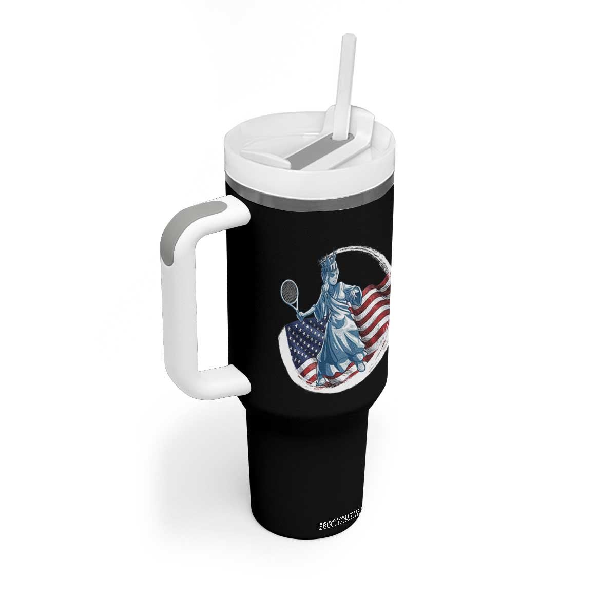 Funny Statue Of Liberty Tennis Player Tumbler With Handle USA Pride Female Tennis Gift TS12 Print Your Wear