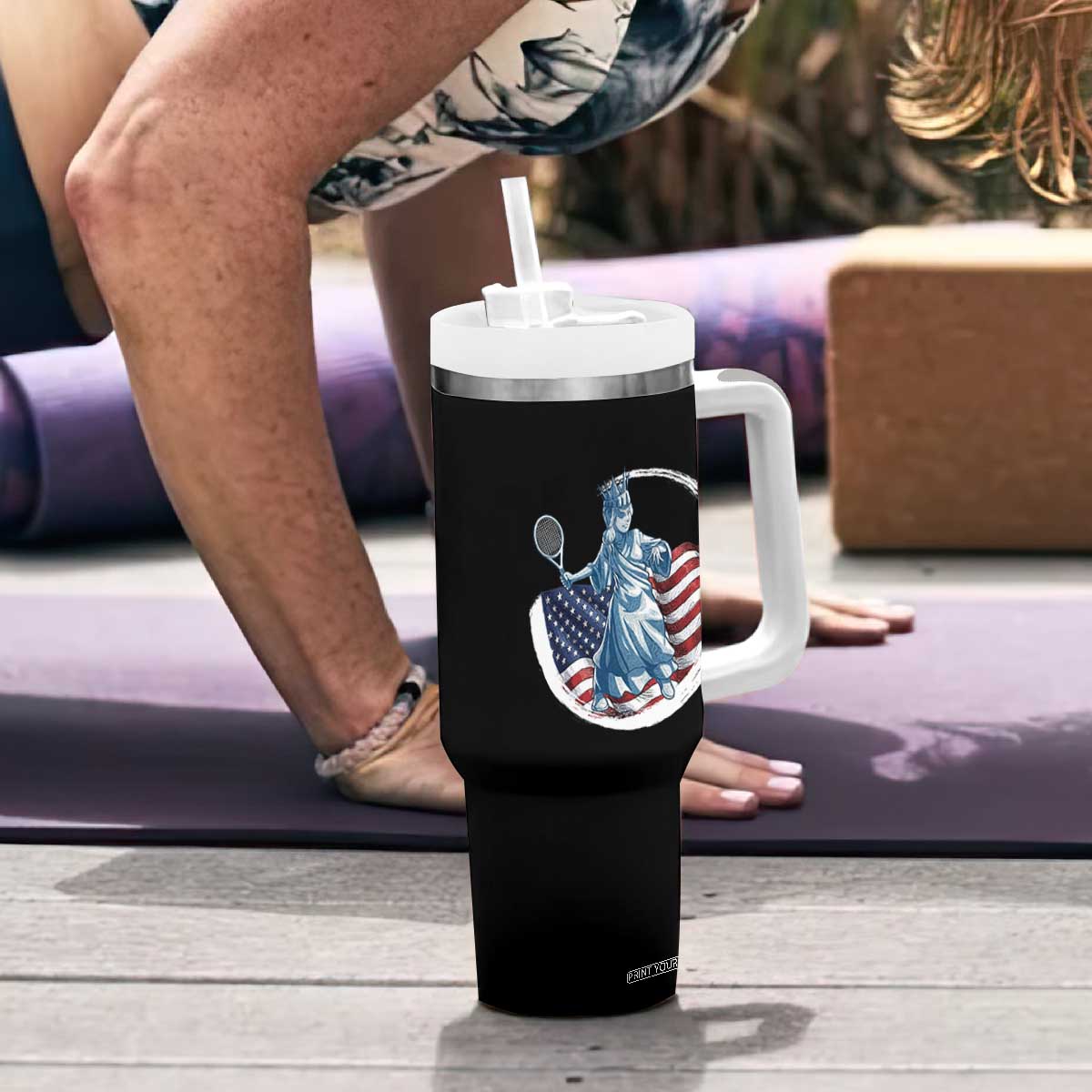 Funny Statue Of Liberty Tennis Player Tumbler With Handle USA Pride Female Tennis Gift TS12 Print Your Wear