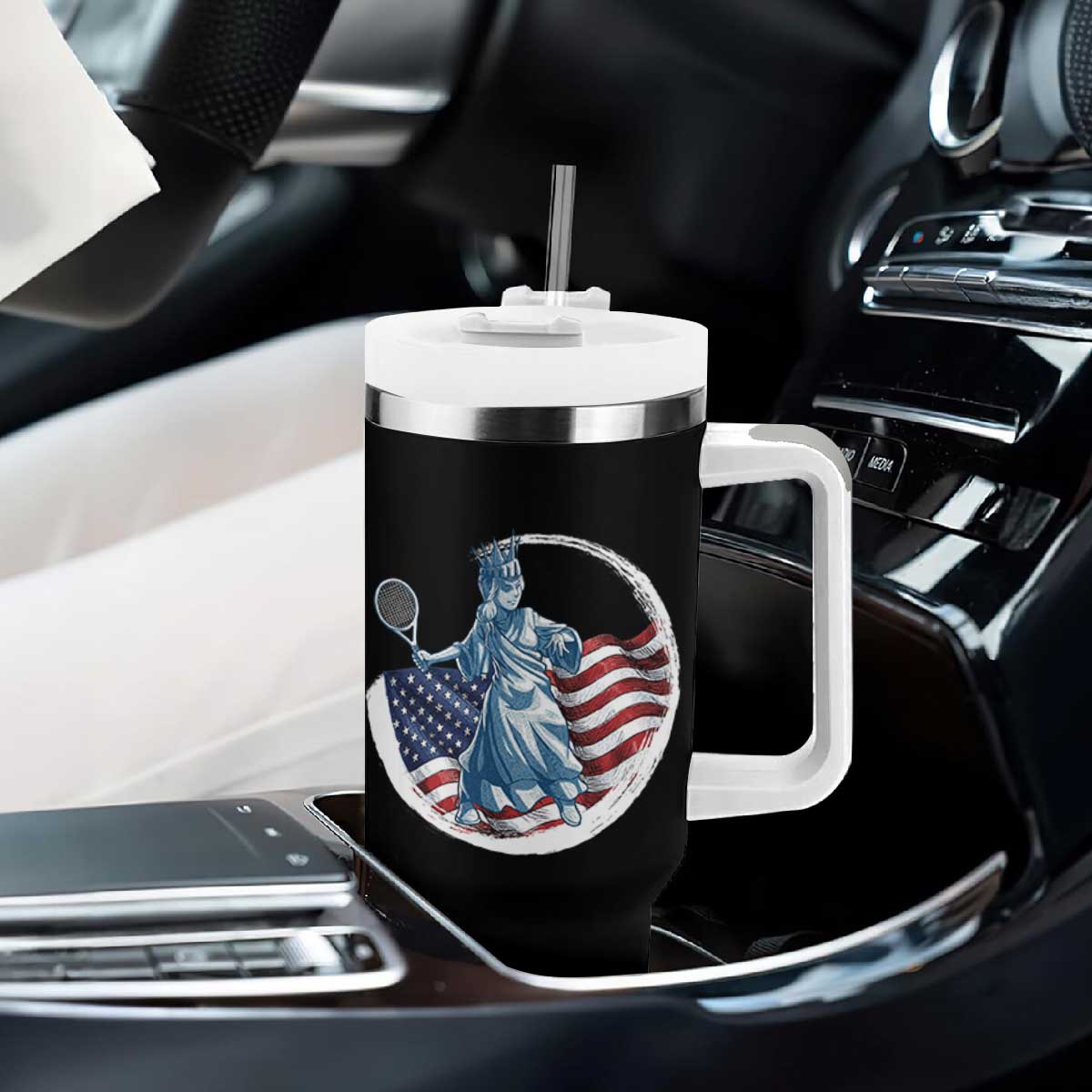 Funny Statue Of Liberty Tennis Player Tumbler With Handle USA Pride Female Tennis Gift TS12 Print Your Wear