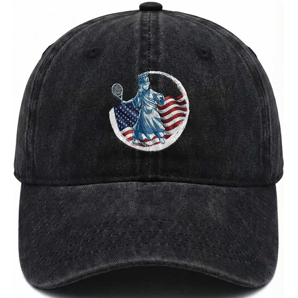 Funny Statue Of Liberty Tennis Player Washed Cotton Baseball Cap USA Pride Female Tennis Gift TS12 Print Your Wear