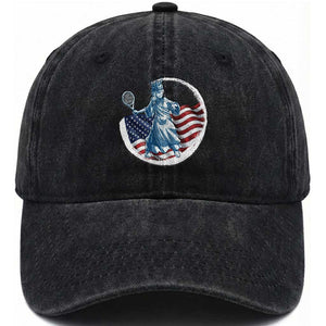 Funny Statue Of Liberty Tennis Player Washed Cotton Baseball Cap USA Pride Female Tennis Gift TS12 Print Your Wear