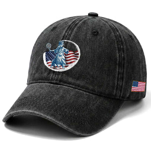 Funny Statue Of Liberty Tennis Player Washed Cotton Baseball Cap USA Pride Female Tennis Gift TS12 Print Your Wear