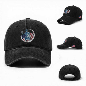 Funny Statue Of Liberty Tennis Player Washed Cotton Baseball Cap USA Pride Female Tennis Gift TS12 Washed Cap Universal Fit Black Print Your Wear