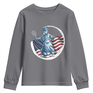 Funny Statue Of Liberty Tennis Player Youth Sweatshirt USA Pride Female Tennis Gift TS12 Charcoal Print Your Wear