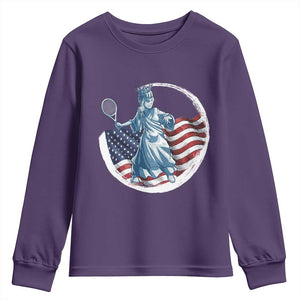 Funny Statue Of Liberty Tennis Player Youth Sweatshirt USA Pride Female Tennis Gift TS12 Purple Print Your Wear