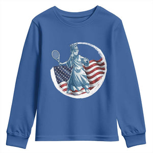 Funny Statue Of Liberty Tennis Player Youth Sweatshirt USA Pride Female Tennis Gift TS12 Royal Blue Print Your Wear