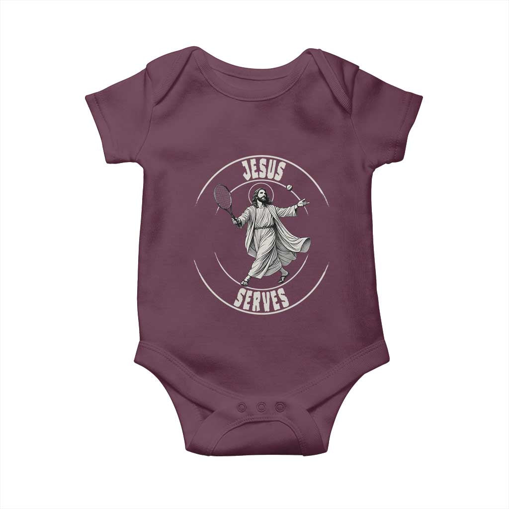 Christian Tennis Funny Gift For Believers Baby Onesie Jesus Serves TS12 Maroon Print Your Wear