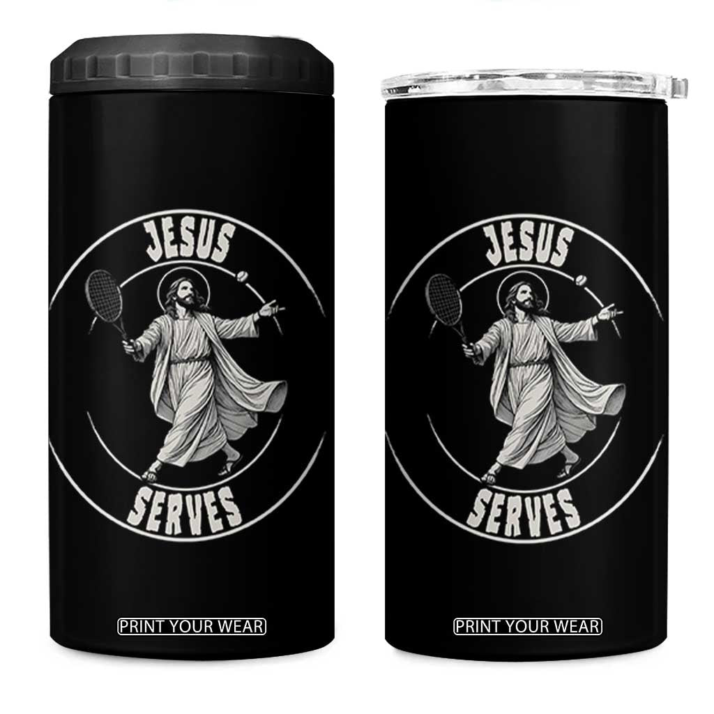 Christian Tennis Funny Gift For Believers 4 in 1 Can Cooler Tumbler Jesus Serves TS12 One Size: 16 oz Black Print Your Wear