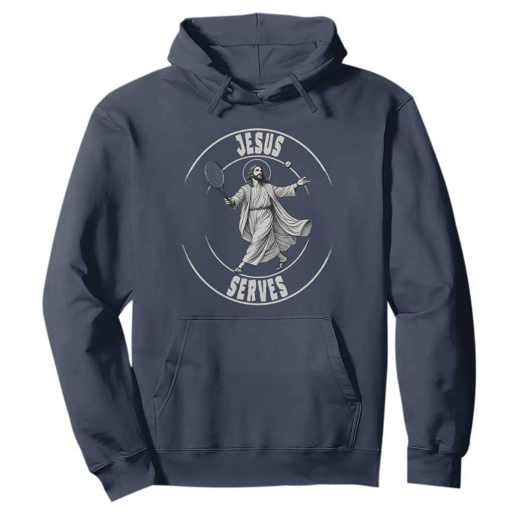 Christian Tennis Funny Gift For Believers Hoodie Jesus Serves TS12 Navy Print Your Wear