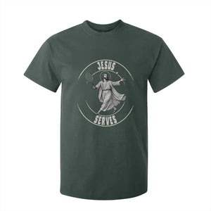 Christian Tennis Funny Gift For Believers T Shirt For Kid Jesus Serves TS12 Dark Forest Green Print Your Wear