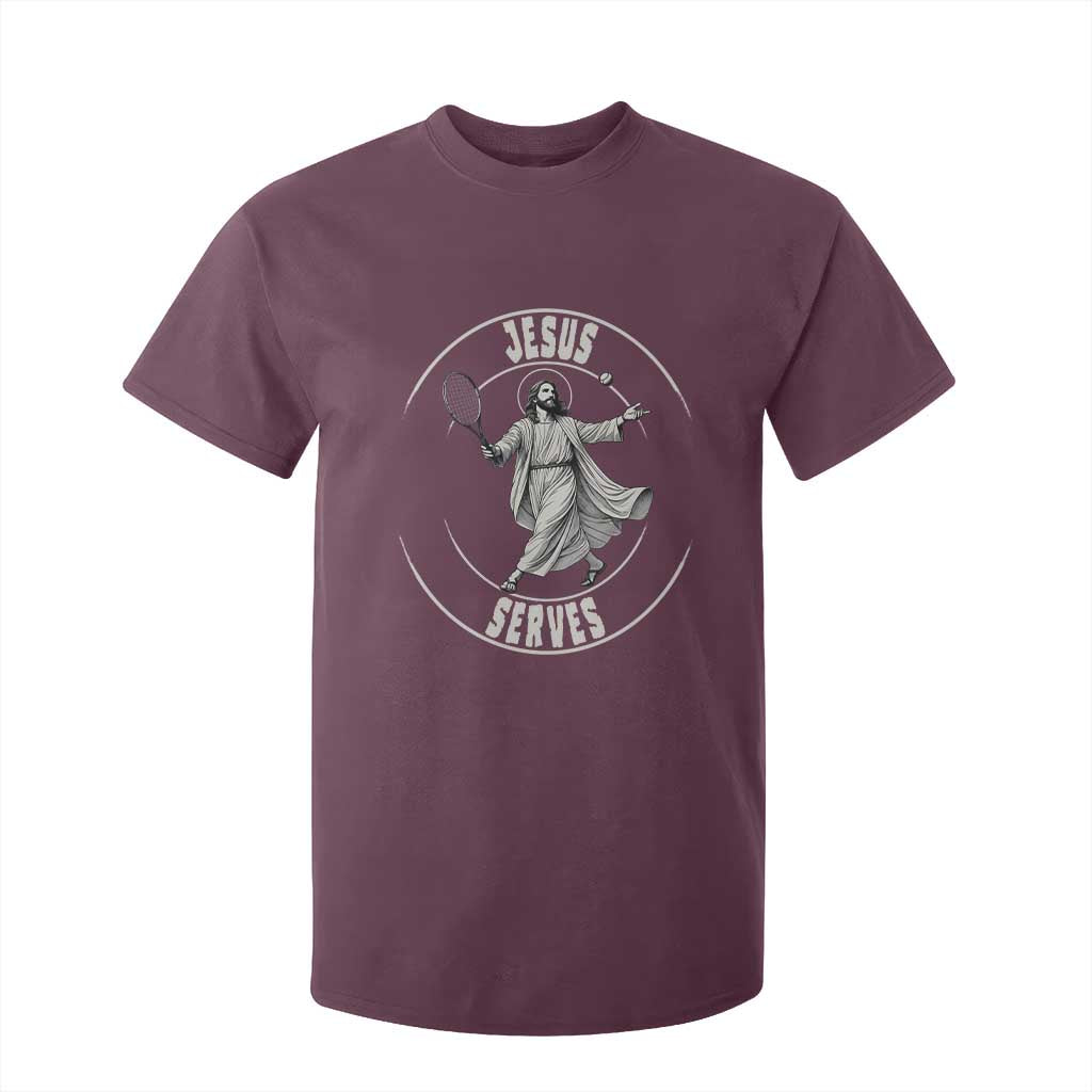 Christian Tennis Funny Gift For Believers T Shirt For Kid Jesus Serves TS12 Maroon Print Your Wear