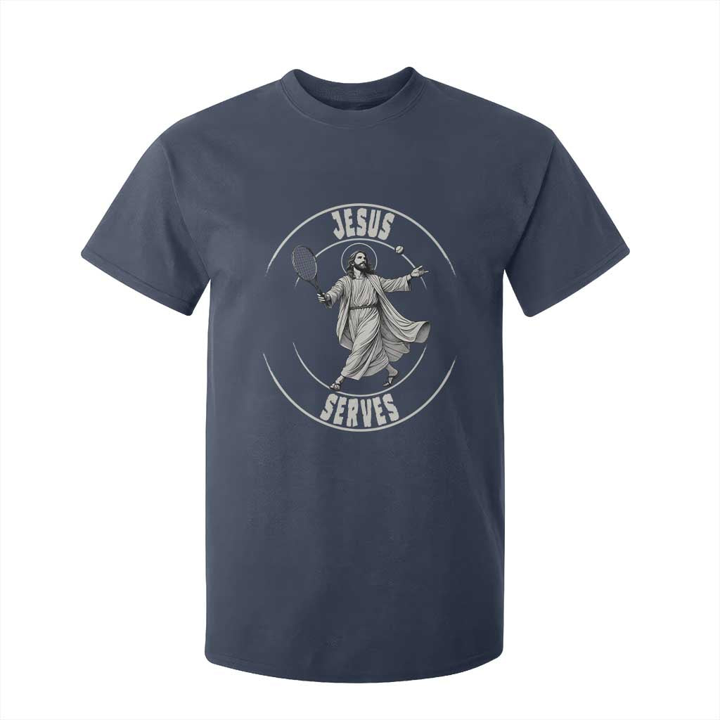 Christian Tennis Funny Gift For Believers T Shirt For Kid Jesus Serves TS12 Navy Print Your Wear