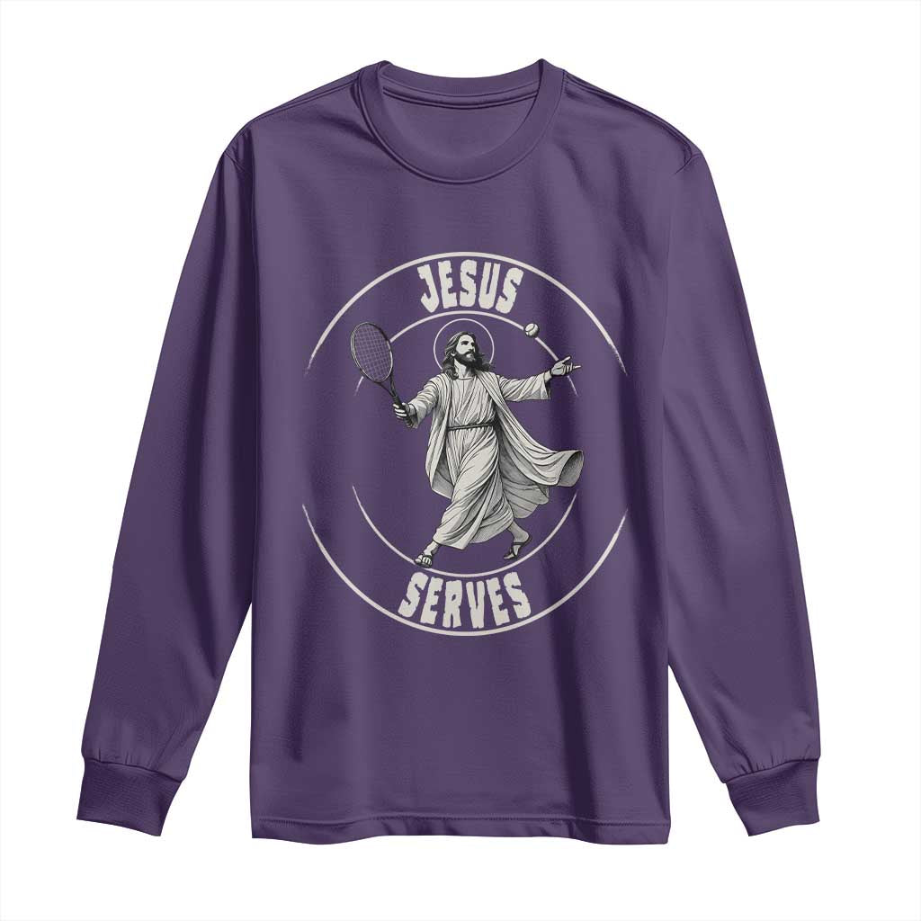 Christian Tennis Funny Gift For Believers Long Sleeve Shirt Jesus Serves TS12 Purple Print Your Wear