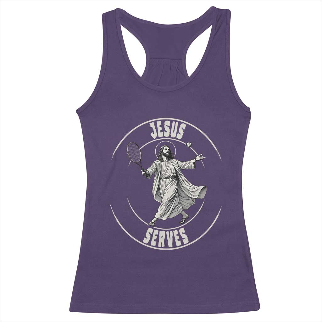 Christian Tennis Funny Gift For Believers Racerback Tank Top Jesus Serves TS12 Purple Print Your Wear