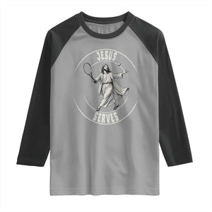 Christian Tennis Funny Gift For Believers Raglan Shirt Jesus Serves TS12 Sport Gray Black Print Your Wear