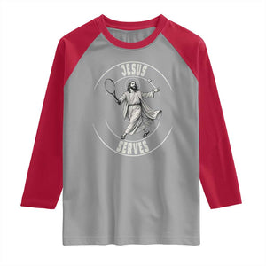 Christian Tennis Funny Gift For Believers Raglan Shirt Jesus Serves TS12 Sport Gray Red Print Your Wear