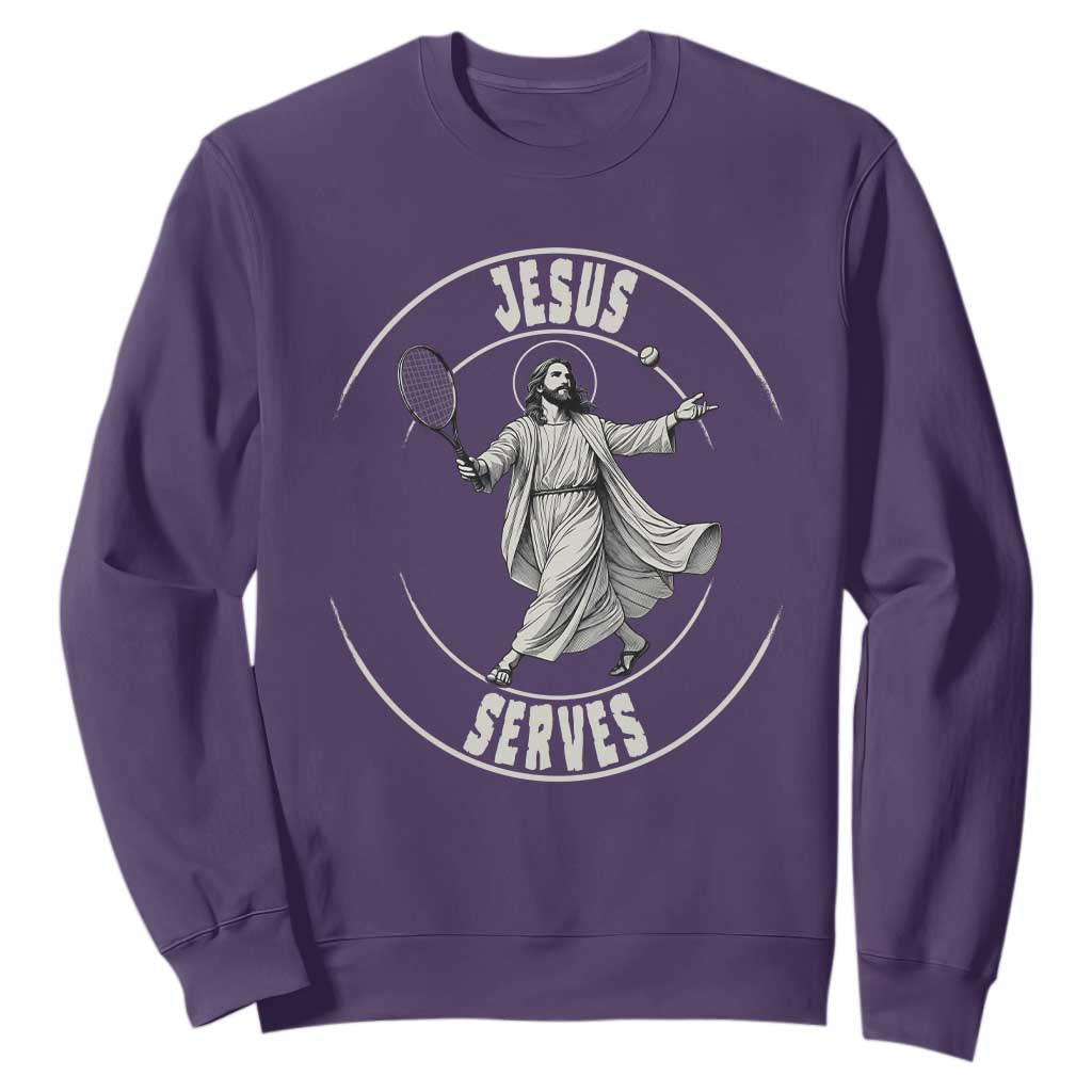Christian Tennis Funny Gift For Believers Sweatshirt Jesus Serves TS12 Purple Print Your Wear
