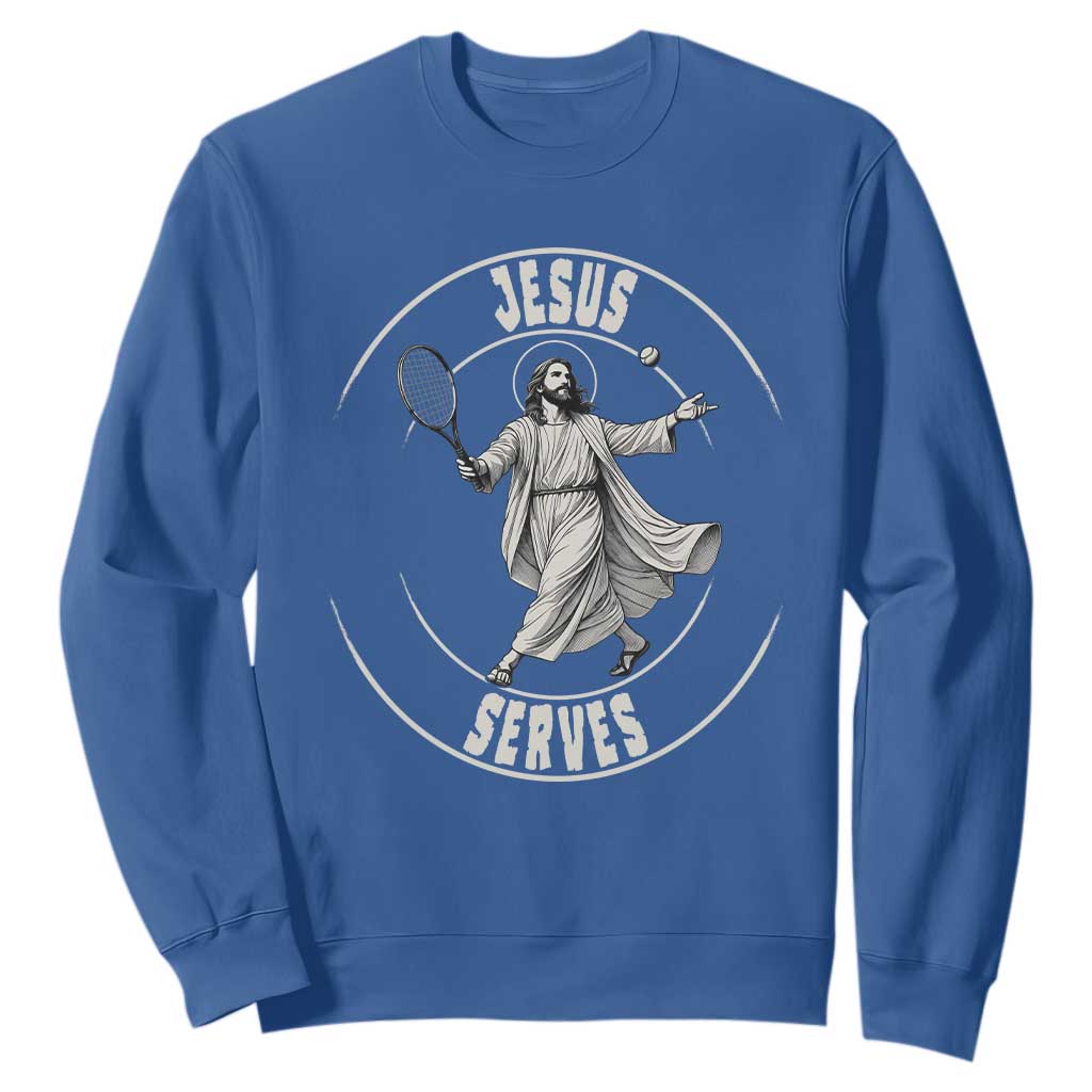Christian Tennis Funny Gift For Believers Sweatshirt Jesus Serves TS12 Royal Blue Print Your Wear