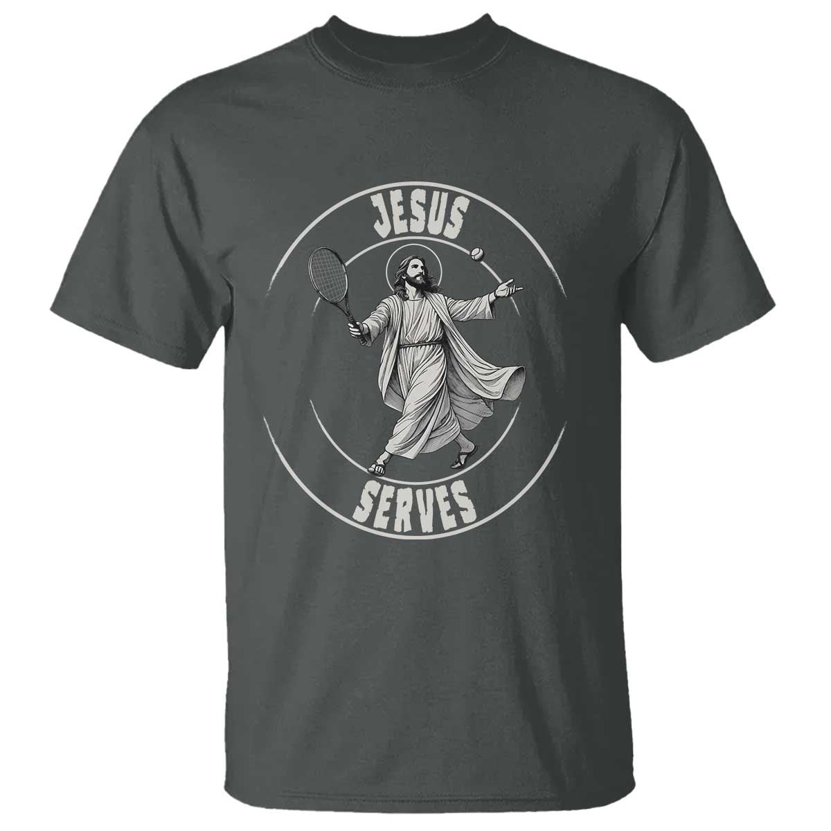 Christian Tennis Funny Gift For Believers T Shirt Jesus Serves TS12 Dark Heather Print Your Wear