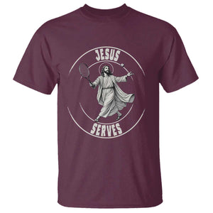 Christian Tennis Funny Gift For Believers T Shirt Jesus Serves TS12 Maroon Print Your Wear