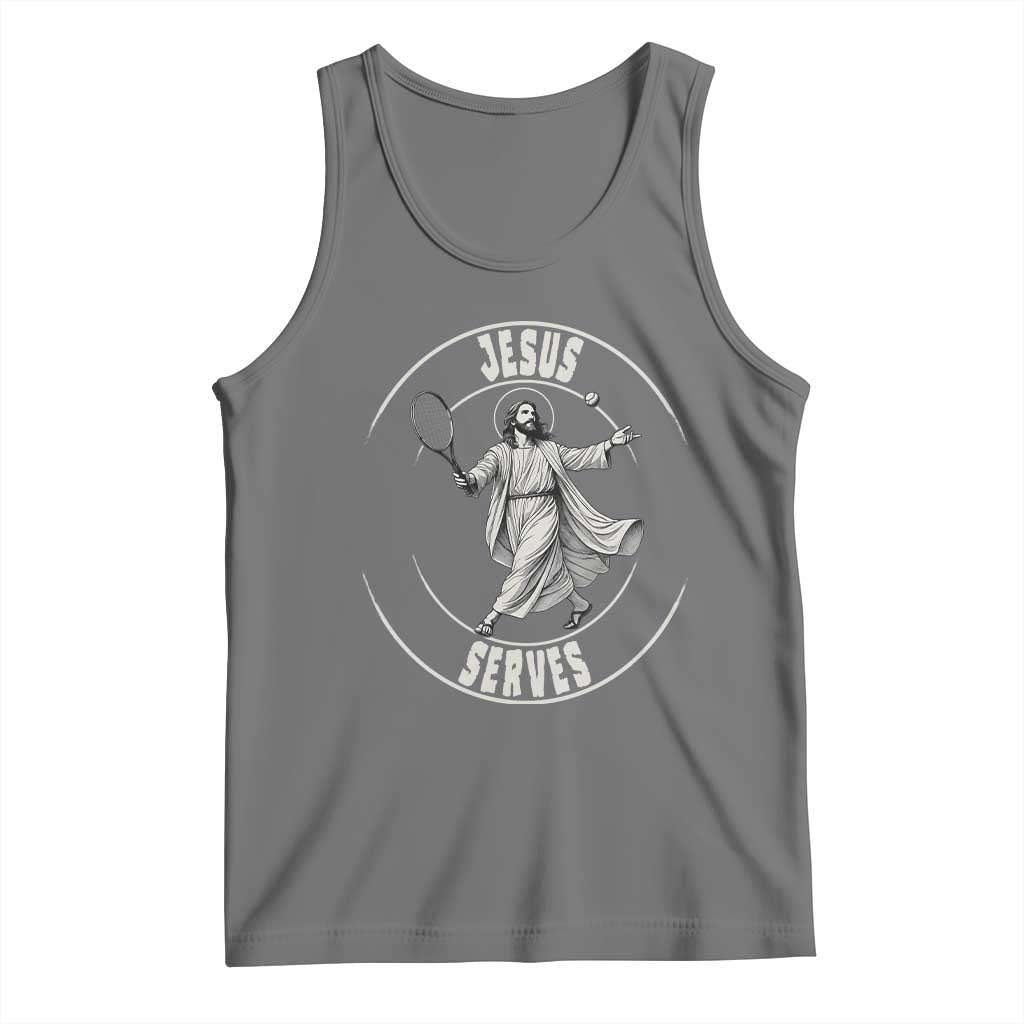 Christian Tennis Funny Gift For Believers Tank Top Jesus Serves TS12 Black Heather Print Your Wear