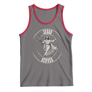 Christian Tennis Funny Gift For Believers Tank Top Jesus Serves TS12 Deep Heather Red Print Your Wear