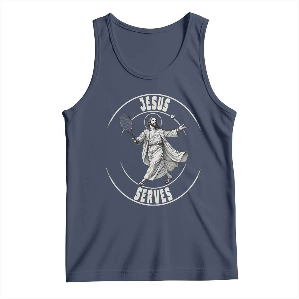 Christian Tennis Funny Gift For Believers Tank Top Jesus Serves TS12 Navy Print Your Wear