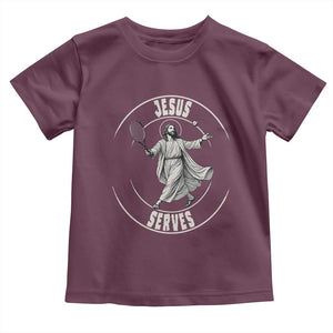 Christian Tennis Funny Gift For Believers Toddler T Shirt Jesus Serves TS12 Maroon Print Your Wear