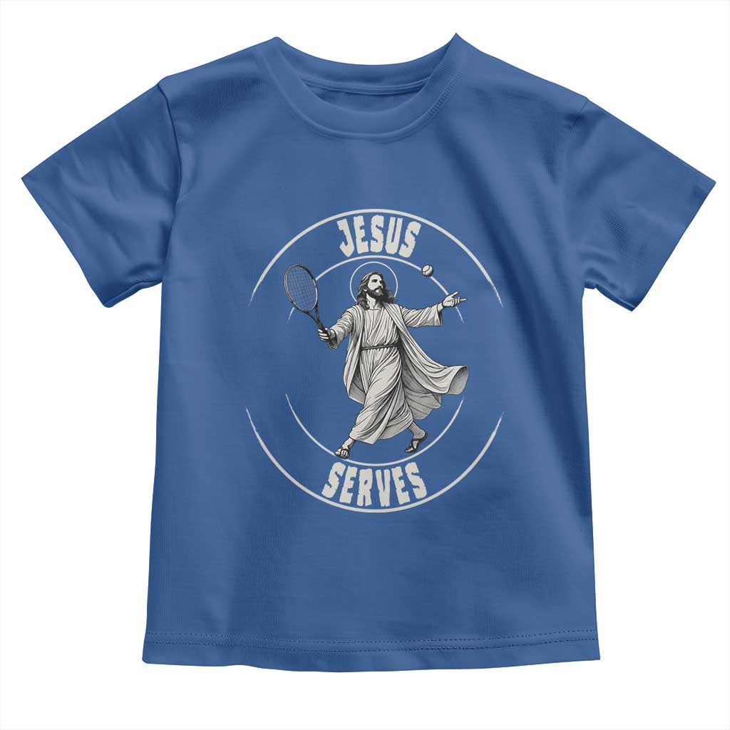 Christian Tennis Funny Gift For Believers Toddler T Shirt Jesus Serves TS12 Royal Blue Print Your Wear