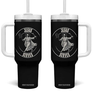 Christian Tennis Funny Gift For Believers Tumbler With Handle Jesus Serves TS12 One Size: 40 oz Black Print Your Wear