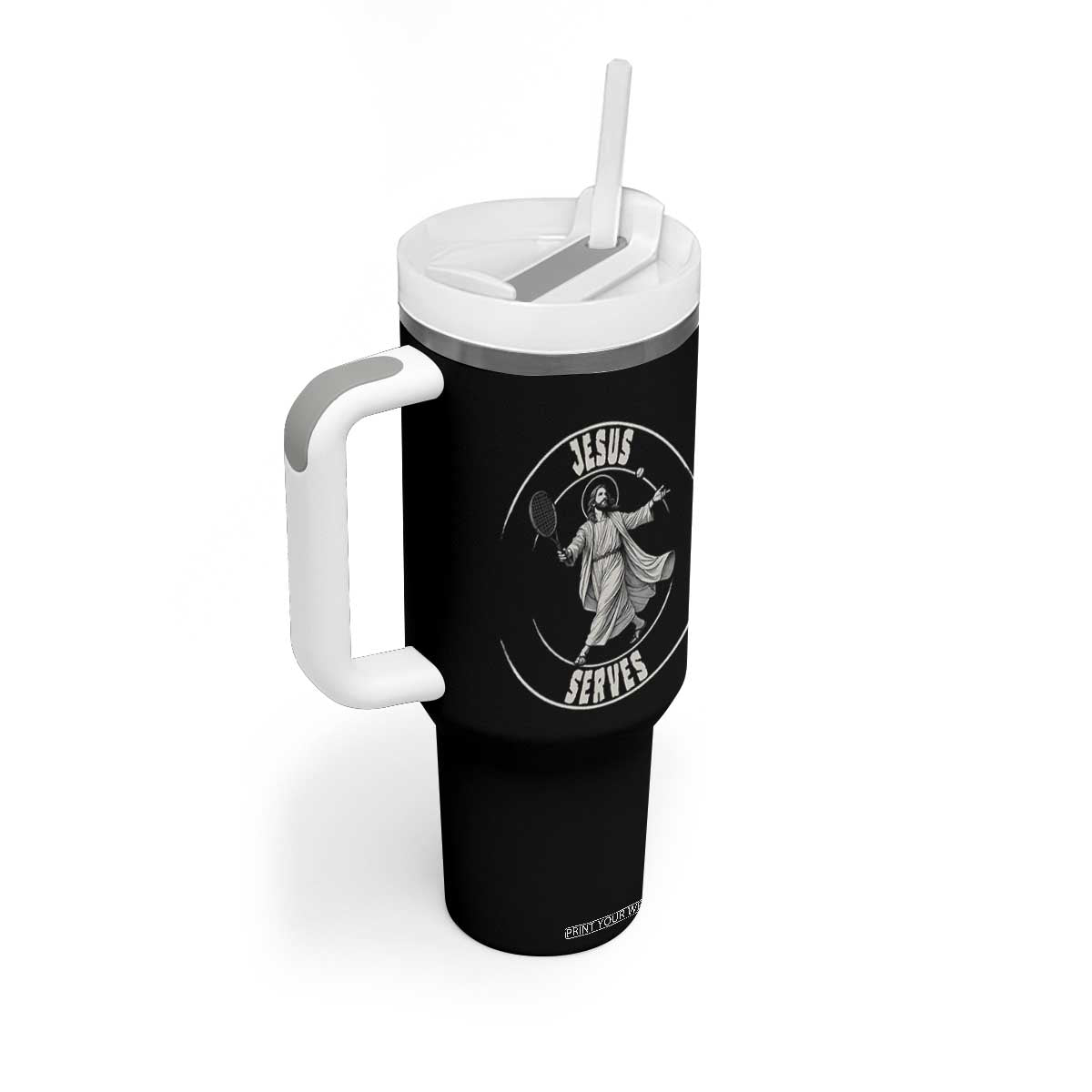 Christian Tennis Funny Gift For Believers Tumbler With Handle Jesus Serves TS12 Print Your Wear