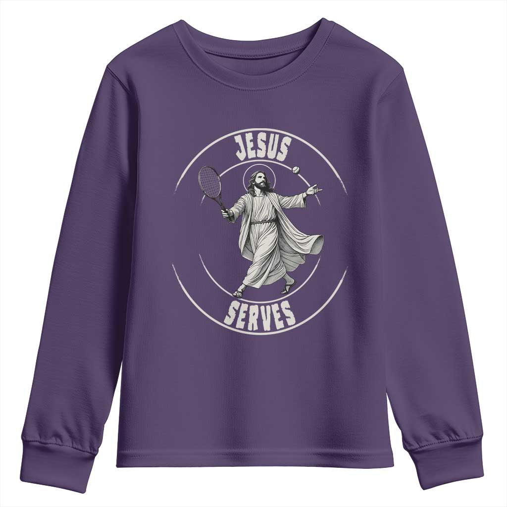 Christian Tennis Funny Gift For Believers Youth Sweatshirt Jesus Serves TS12 Purple Print Your Wear