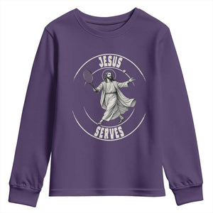 Christian Tennis Funny Gift For Believers Youth Sweatshirt Jesus Serves TS12 Purple Print Your Wear