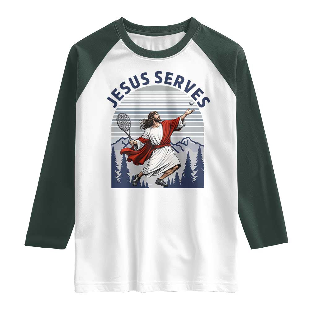 Christian Tennis Lover Gift Raglan Shirt Funny Christian Gift TS12 White Dark Forest Green Print Your Wear