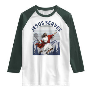 Christian Tennis Lover Gift Raglan Shirt Funny Christian Gift TS12 White Dark Forest Green Print Your Wear