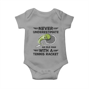 Funny Tennis Quote Baby Onesie Never Underestimate An Old Man With A Tennis Racket TS12 Sport Gray Print Your Wear