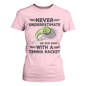 Funny Tennis Quote T Shirt For Women Never Underestimate An Old Man With A Tennis Racket TS12 Light Pink Print Your Wear