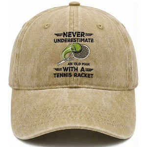 Funny Tennis Quote Washed Cotton Baseball Cap Never Underestimate An Old Man With A Tennis Racket TS12 Print Your Wear