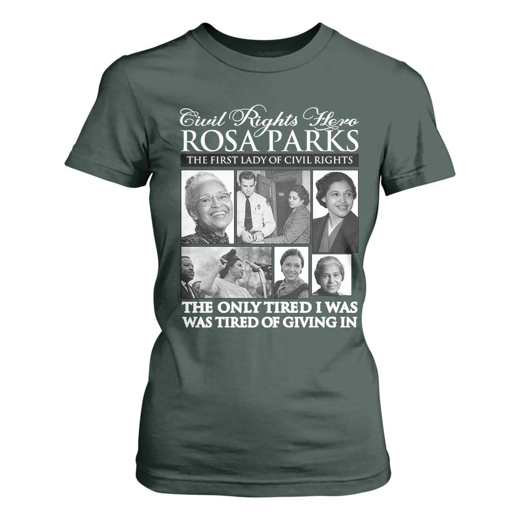 Rosa Parks Mother Of The Civil Rights Movement T Shirt For Women Black History Salutes TS12 Dark Forest Green Print Your Wear