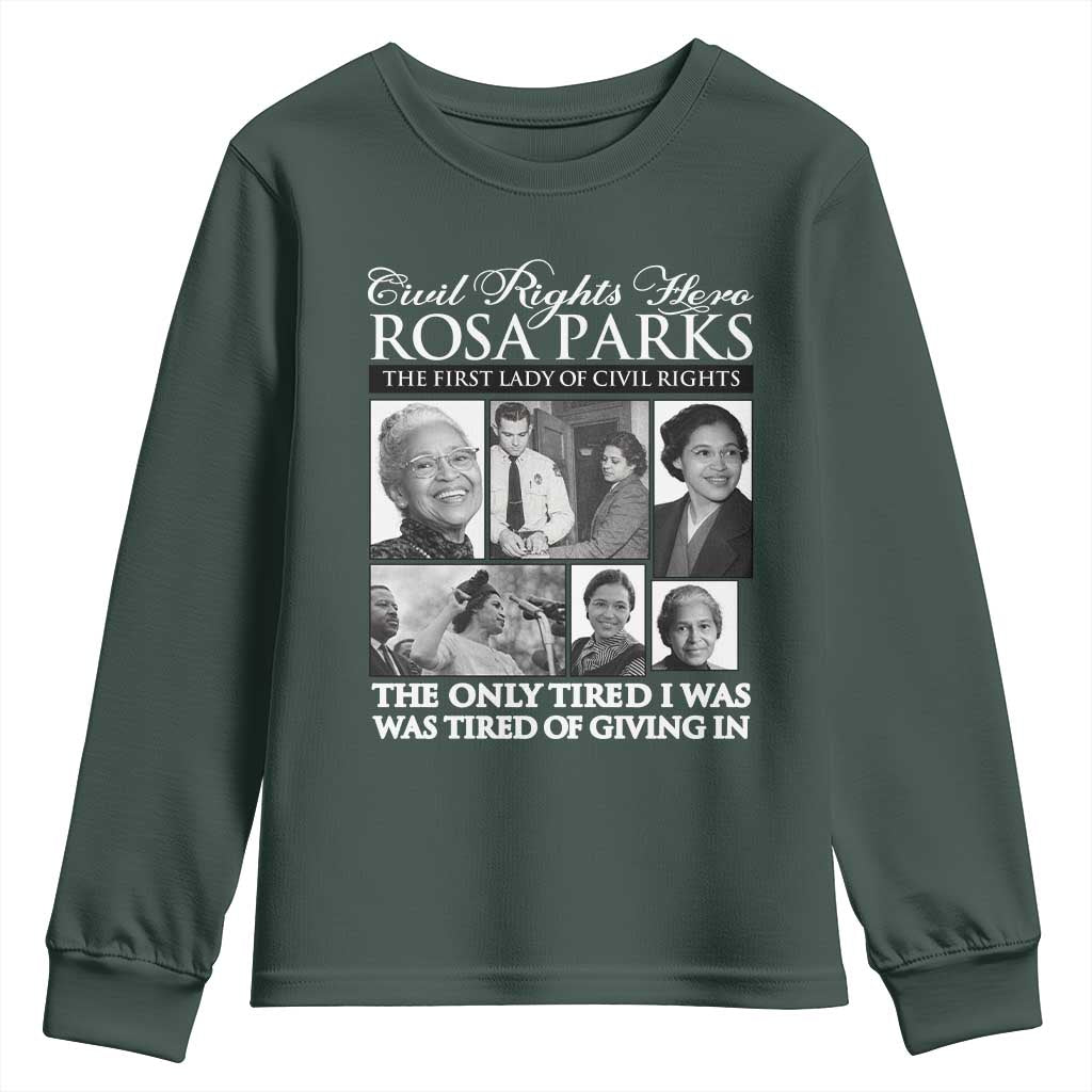 Rosa Parks Mother Of The Civil Rights Movement Youth Sweatshirt Black History Salutes TS12 Dark Forest Green Print Your Wear