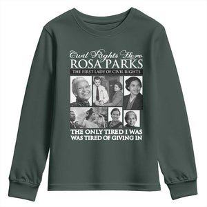 Rosa Parks Mother Of The Civil Rights Movement Youth Sweatshirt Black History Salutes TS12 Dark Forest Green Print Your Wear