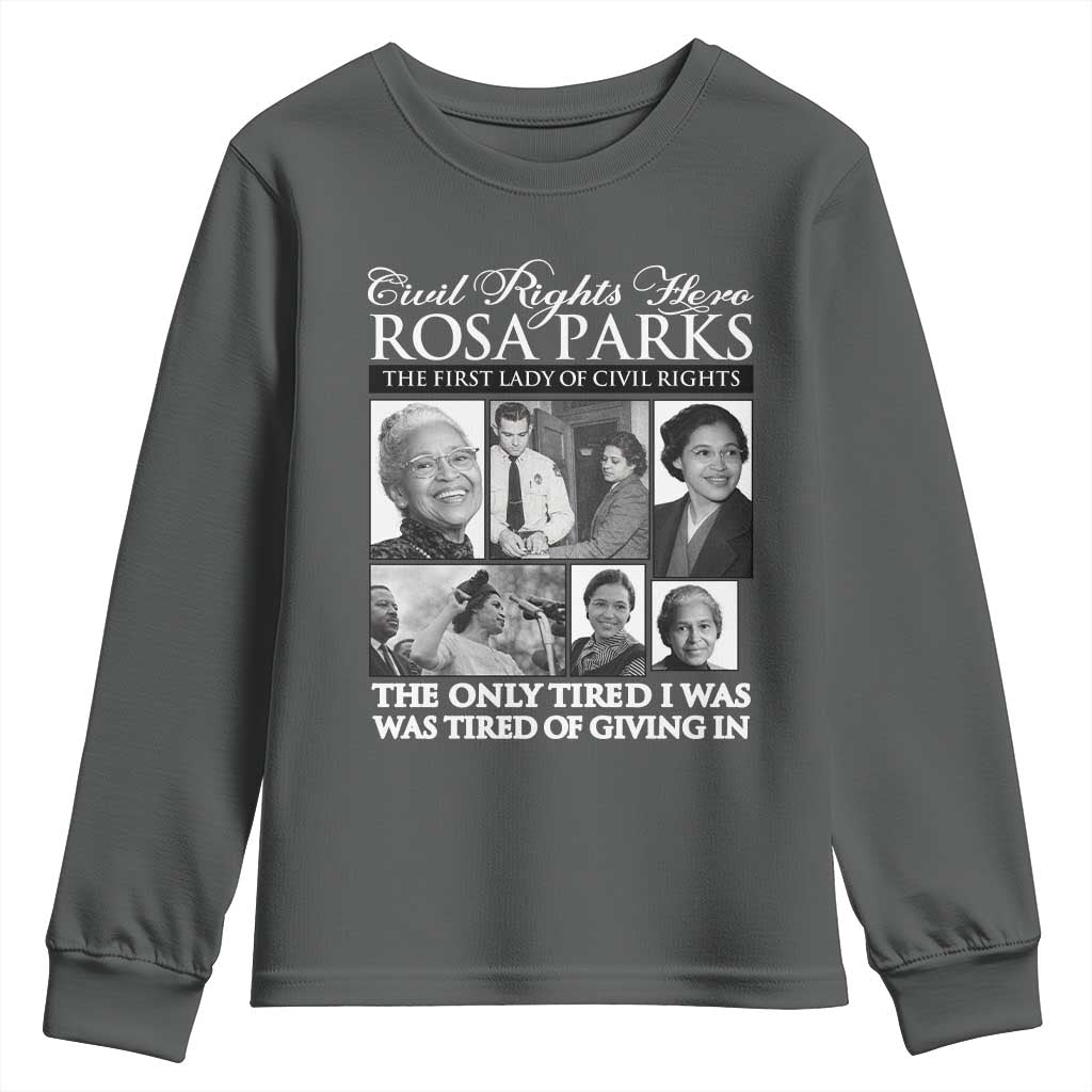 Rosa Parks Mother Of The Civil Rights Movement Youth Sweatshirt Black History Salutes TS12 Dark Heather Print Your Wear