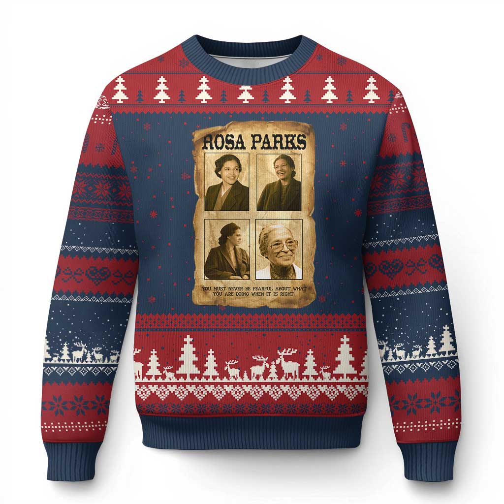 Vintage Rosa Parks Ugly Christmas Sweater Courage And Justice Quote TS12 Navy Red Print Your Wear