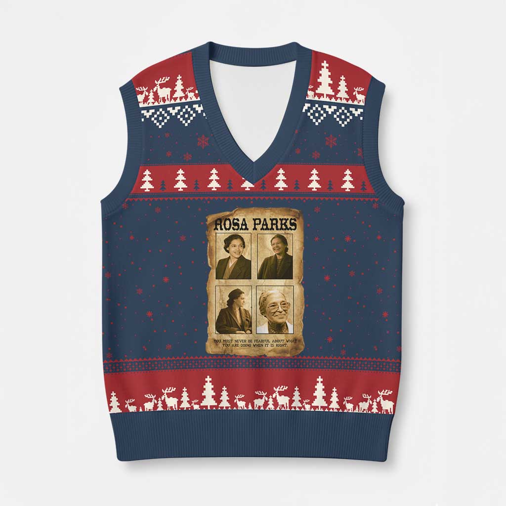 Vintage Rosa Parks V-Neck Knit Sweater Vest Courage And Justice Quote TS12 Navy Red Print Your Wear