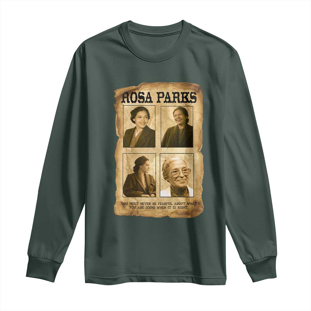 Vintage Rosa Parks Long Sleeve Shirt Courage And Justice Quote TS12 Dark Forest Green Print Your Wear